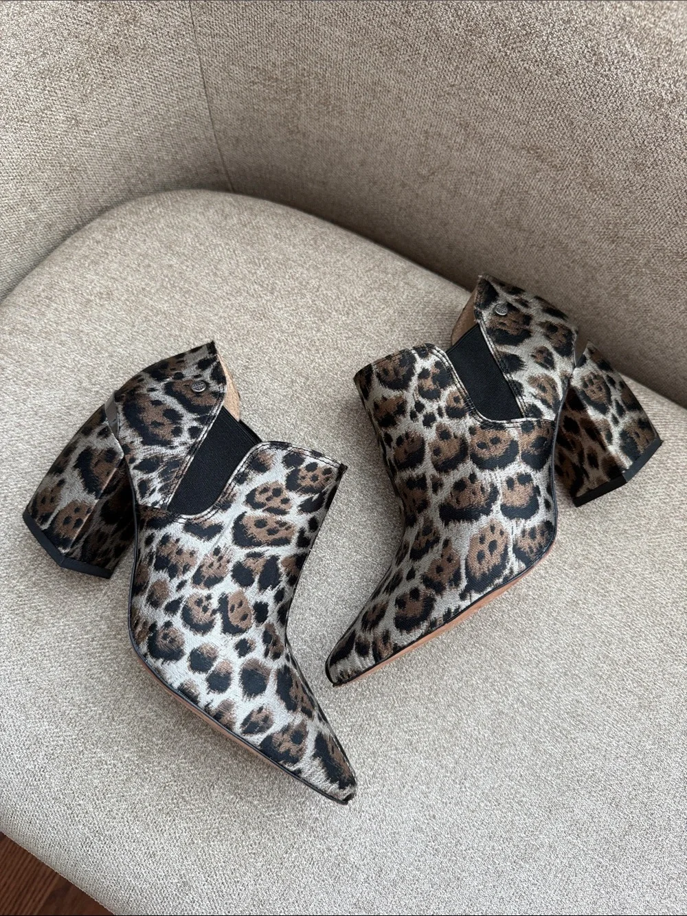 ANTONIO MELANI Leopard-Print Pointed Toe Ankle Booties in Brown and Black